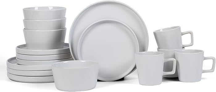 Stone Lain Celina Modern Stoneware 16-Piece Dinnerware Set, Plates and Bowls Set, White Glossy, D... | Amazon (US)