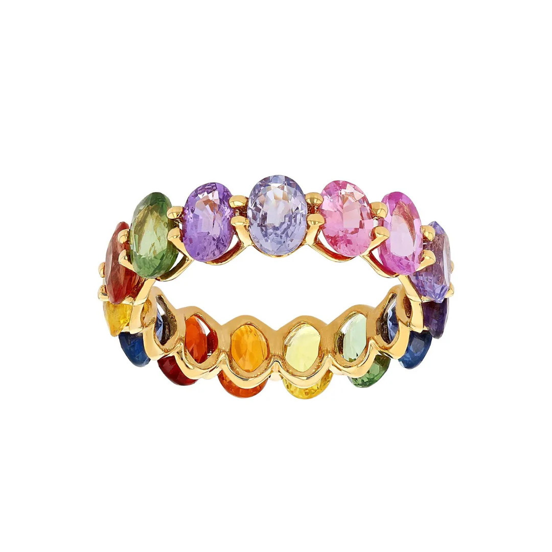 Rainbow Oval Sapphire Eternity Ring | Henri Noel Fine Jewelry