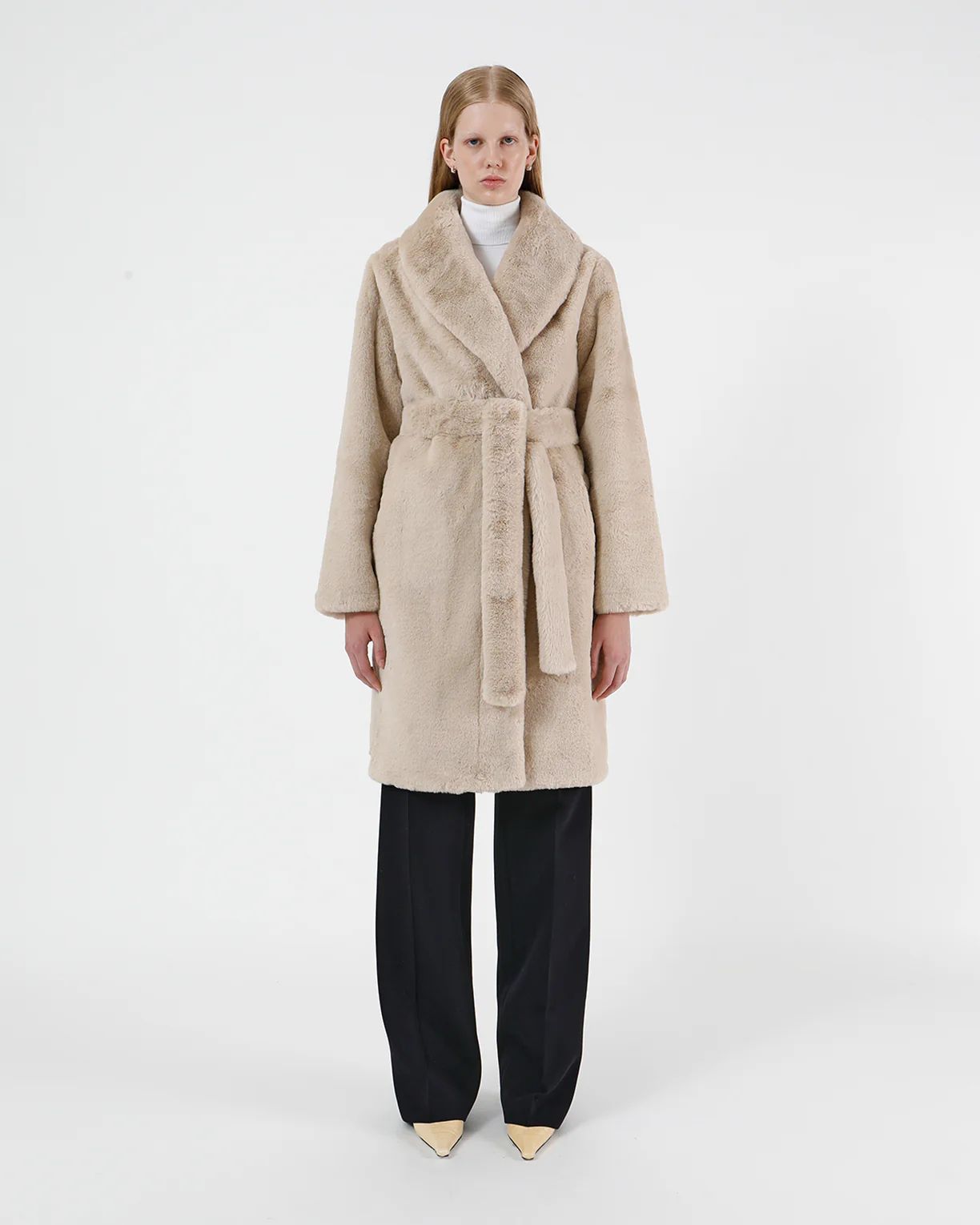 Bree Latte | Faux Fur Belted Coat | Apparis