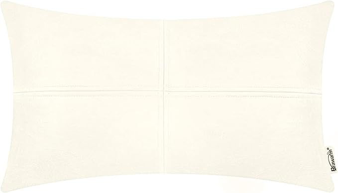 BRAWARM Faux Leather Throw Pillow Covers 12 X 20 Inches, Cream Leather Pillow Cover, Hand Stitche... | Amazon (CA)