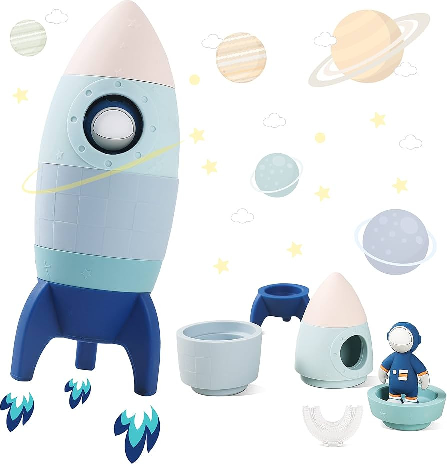 Silicone Rocket Stacking Toy - Space Rocket Toy - Baby Teething Toys -Early Learning Stacking Tow... | Amazon (US)
