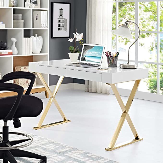 Modway Sector Office Desk, White Gold | Amazon (US)