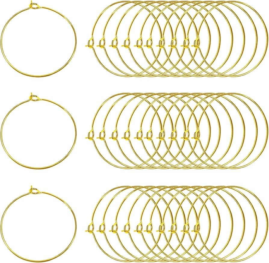 TOAOB 100pcs Wine Glass Charm Rings 30mm Gold Open Earring Beading Hoop Party Favor | Amazon (US)
