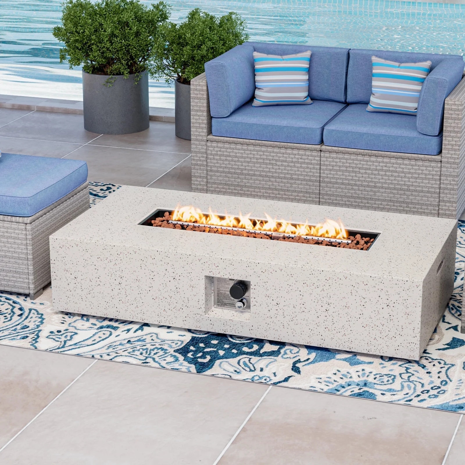 VENTOPYR Outdoor Concrete Rectangle Propane Fire Pit Table (Tank Outside) | Walmart (US)