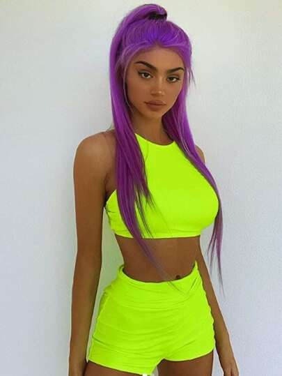 Neon Green Racerback Top With Shorts 2 Piece Swim | SHEIN