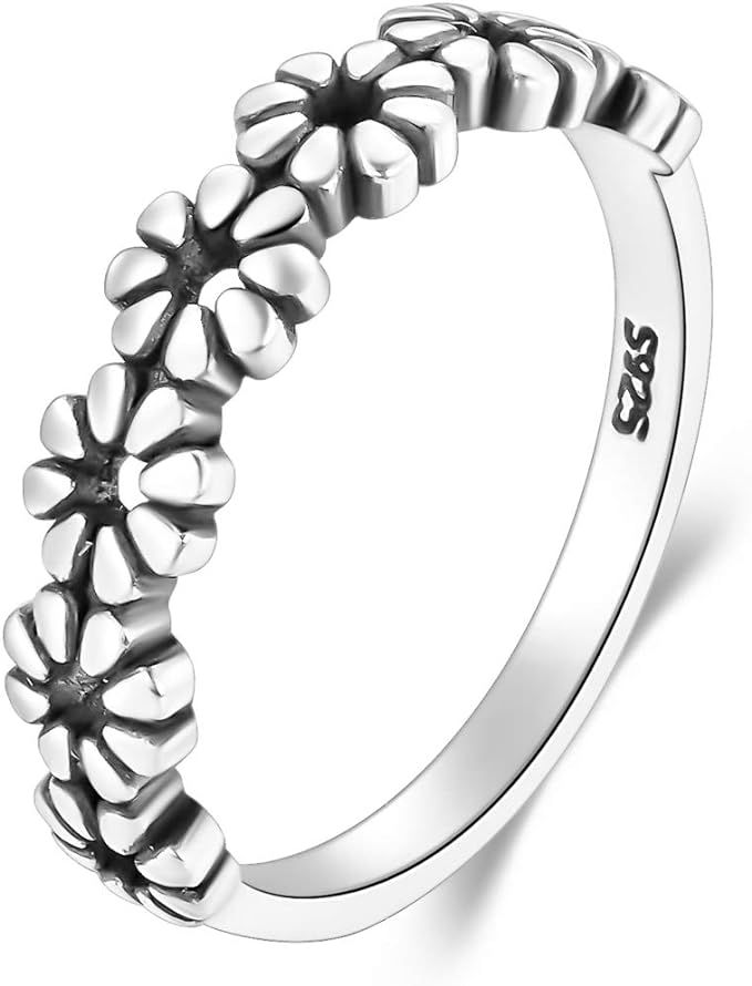 925 Sterling Silver Ring, BoRuo Daisy Flower Hawaiian High Polish Tarnish Resistant Comfort Fit W... | Amazon (US)