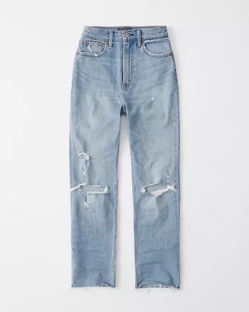 Ripped Ultra High Rise Ankle Straight Jeans | Abercrombie & Fitch US & UK