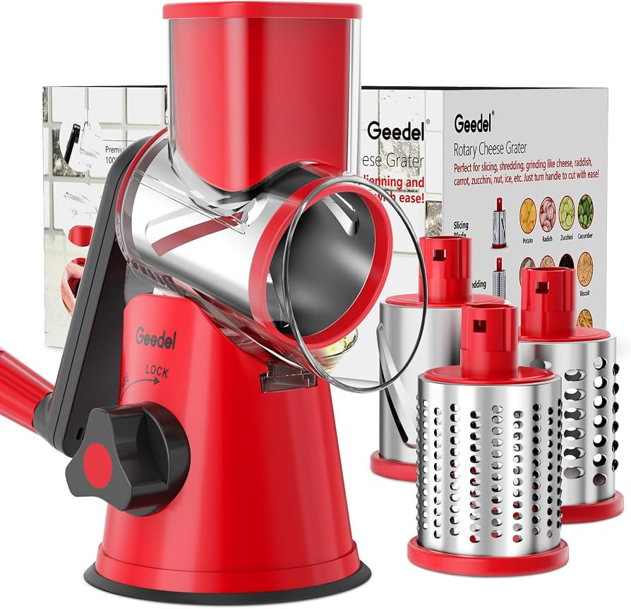 Geedel Rotary Cheese Grater, Kitchen Mandoline Vegetable Slicer with 3 Interchangeable Blades, Ea... | Amazon (US)
