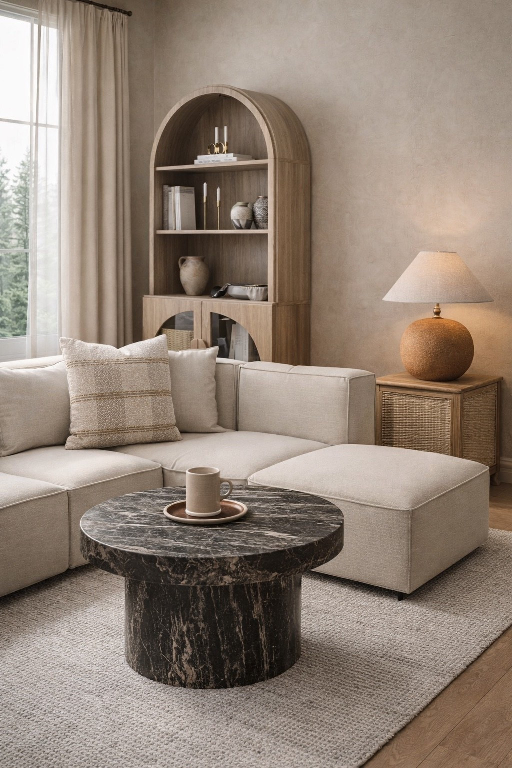 This is the kind of space that just feels calm the second you walk in 🤍

Soft neutrals, warm wood tones, and layered textures coming together in the most effortless way—from that arched cabinet to the coziest sectional and subtle patterned pillows.

It’s giving lived-in, elevated, and timeless all at once ✨

#neutralhomedecor #cozylivingroom #warmminimalism #livingroominspo #homestyling

#LTKSaleAlert #LTKHome #LTKSeasonal