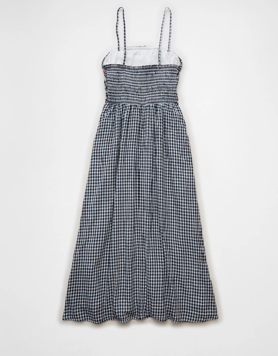 AE Strapless Smocked Embroidered Midi Dress | American Eagle Outfitters (US & CA)