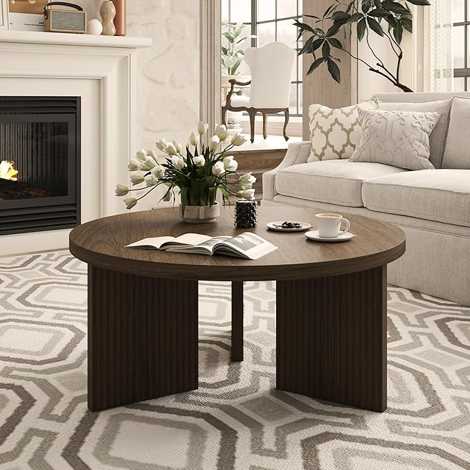 Wooden Round Coffee Table, 35" Coffee Table with Smooth Thick Mesa, Low Circle Center Table with ... | Amazon (US)