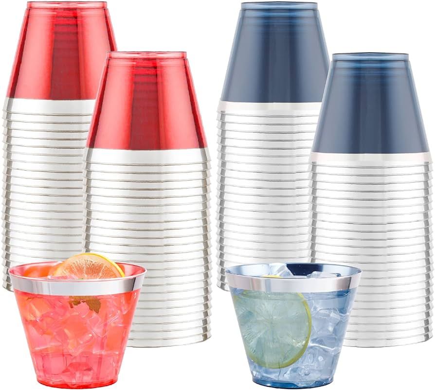 LIYH 100 Patriotic Plastic Cups for 4th of July, 9oz Red and Blue Disposable Plastic Cups,Silver ... | Amazon (US)