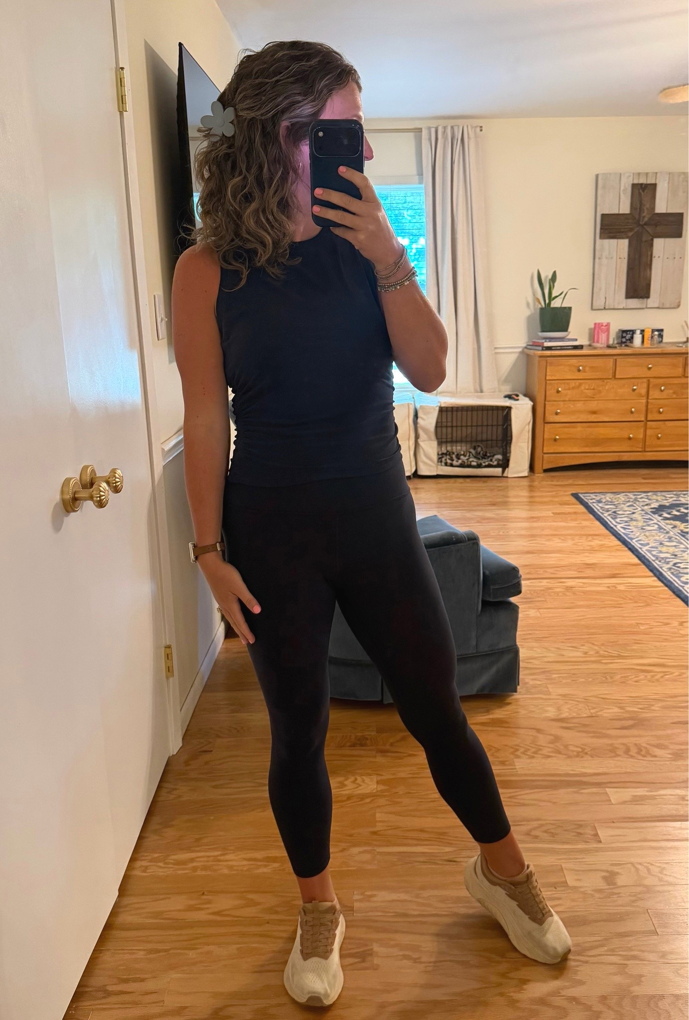 yesterday’s gym to WFH outfit, comfy for walking on my walking pad while I work!