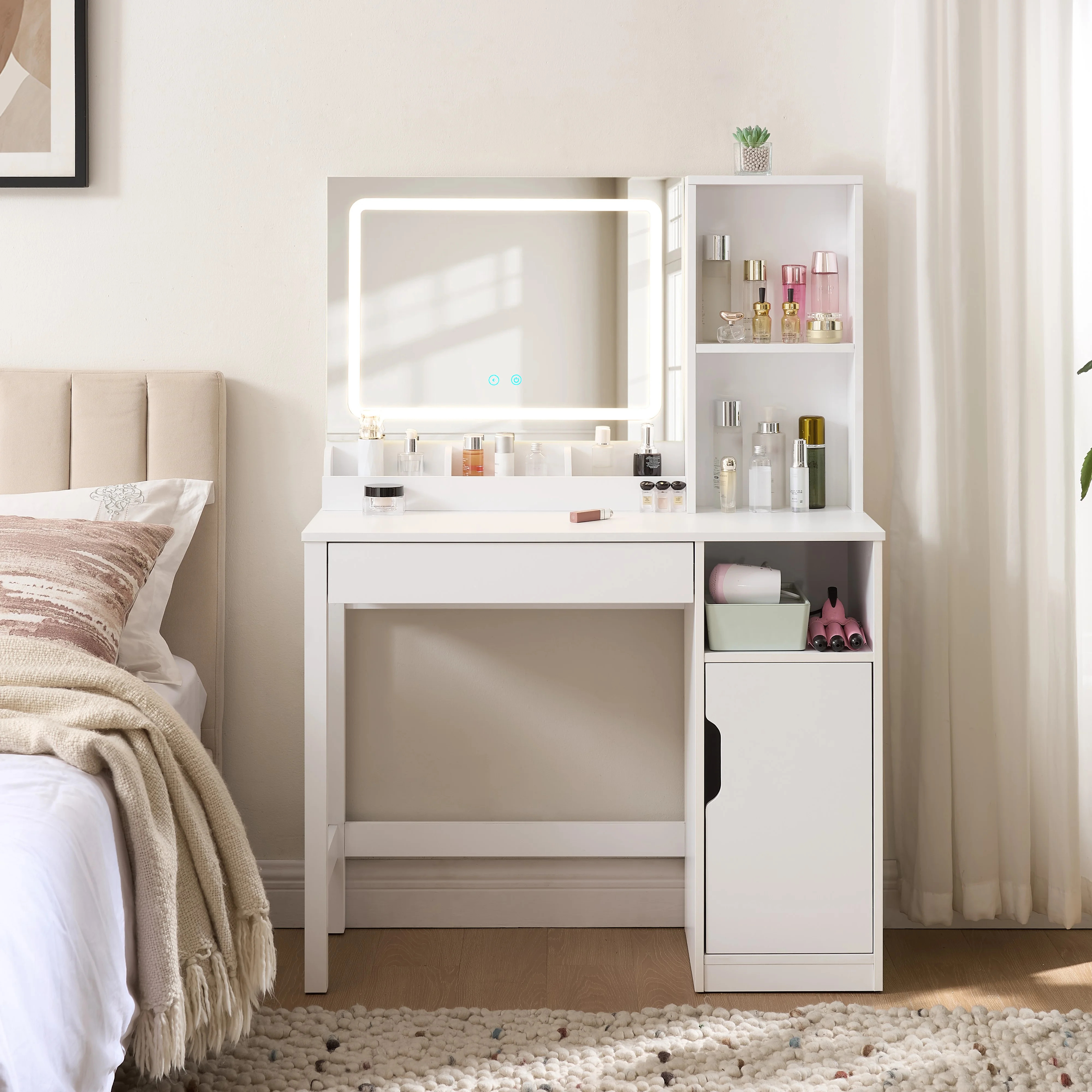 Mainstays Get Ready with Me GRWM Vanity Table with Lighted Mirror and Storage, White Finish | Walmart (US)