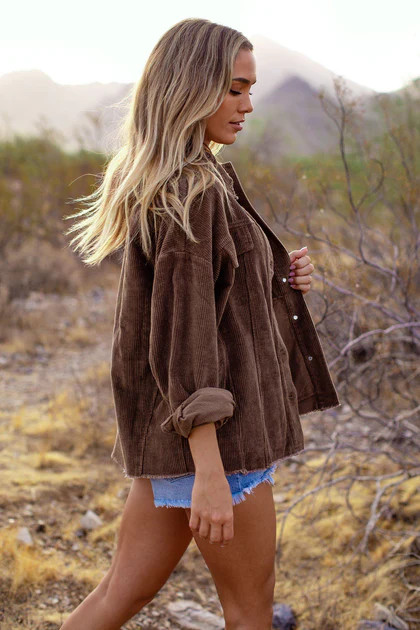 Fern Chocolate Distressed Corduroy Jacket | Shop Priceless