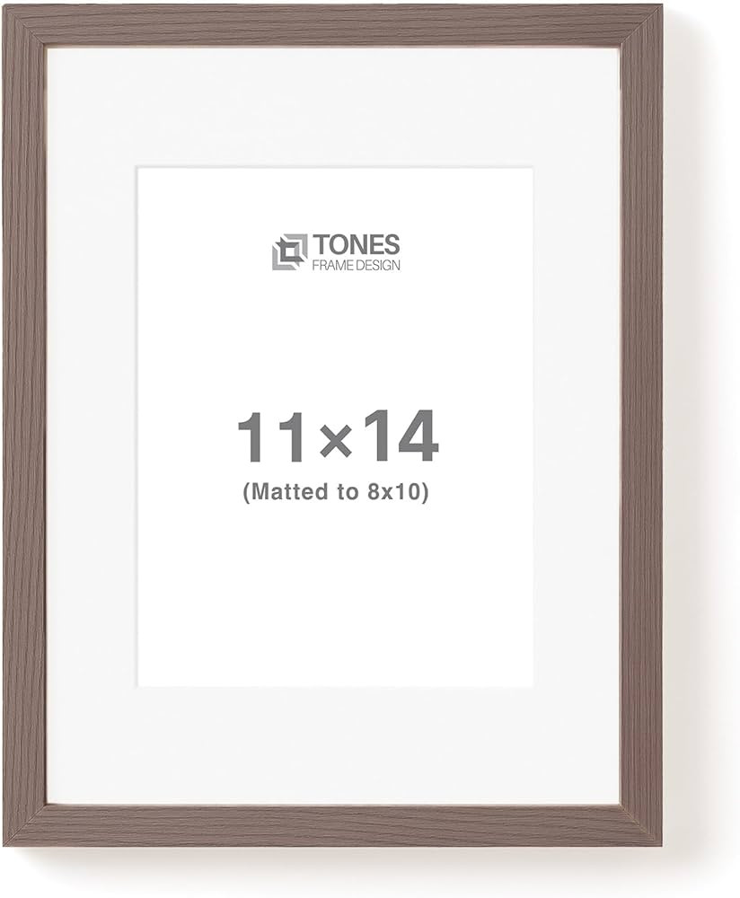 11x14 Picture Frame with 8x10 Mat, Oak Brown Solid Wood Veneer Finish Photo Frame, and Plexiglass... | Amazon (US)