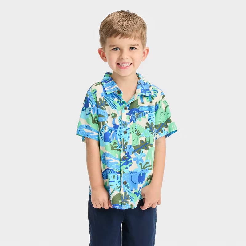 Toddler Boys' Short Sleeve Challis Shirt - Cat & Jack™ - Blue | Target