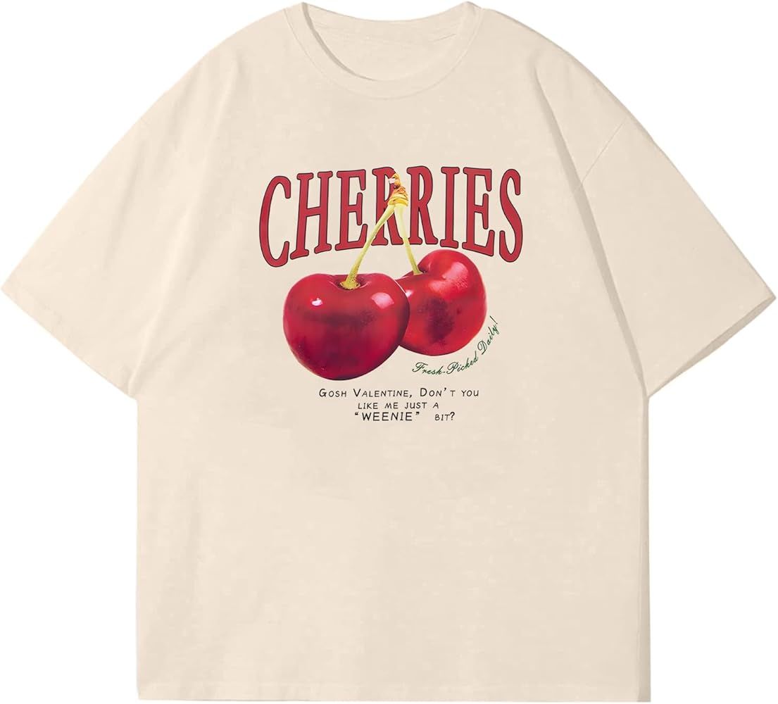 Oversized Graphic Tees Vintage Cherry Fruit Shirt for Men Aesthetic Printed Unisex T Shirts Short... | Amazon (US)