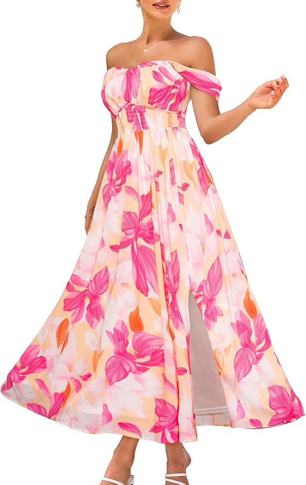 GRACE KARIN Summer Floral Dress for Women 2026,Off The Shoulder Smocked Bridesmaid Dresses,Formal... | Amazon (US)