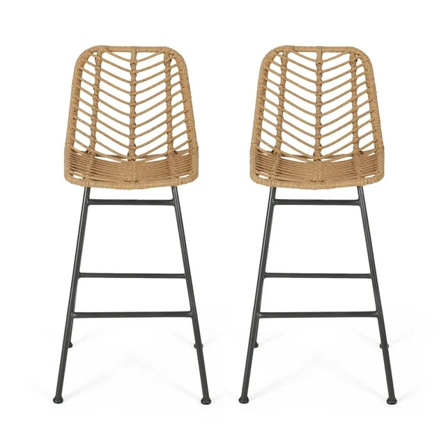 Dimitri Outdoor Wicker Barstools, Set of 2, Light Brown and Black | Walmart (US)
