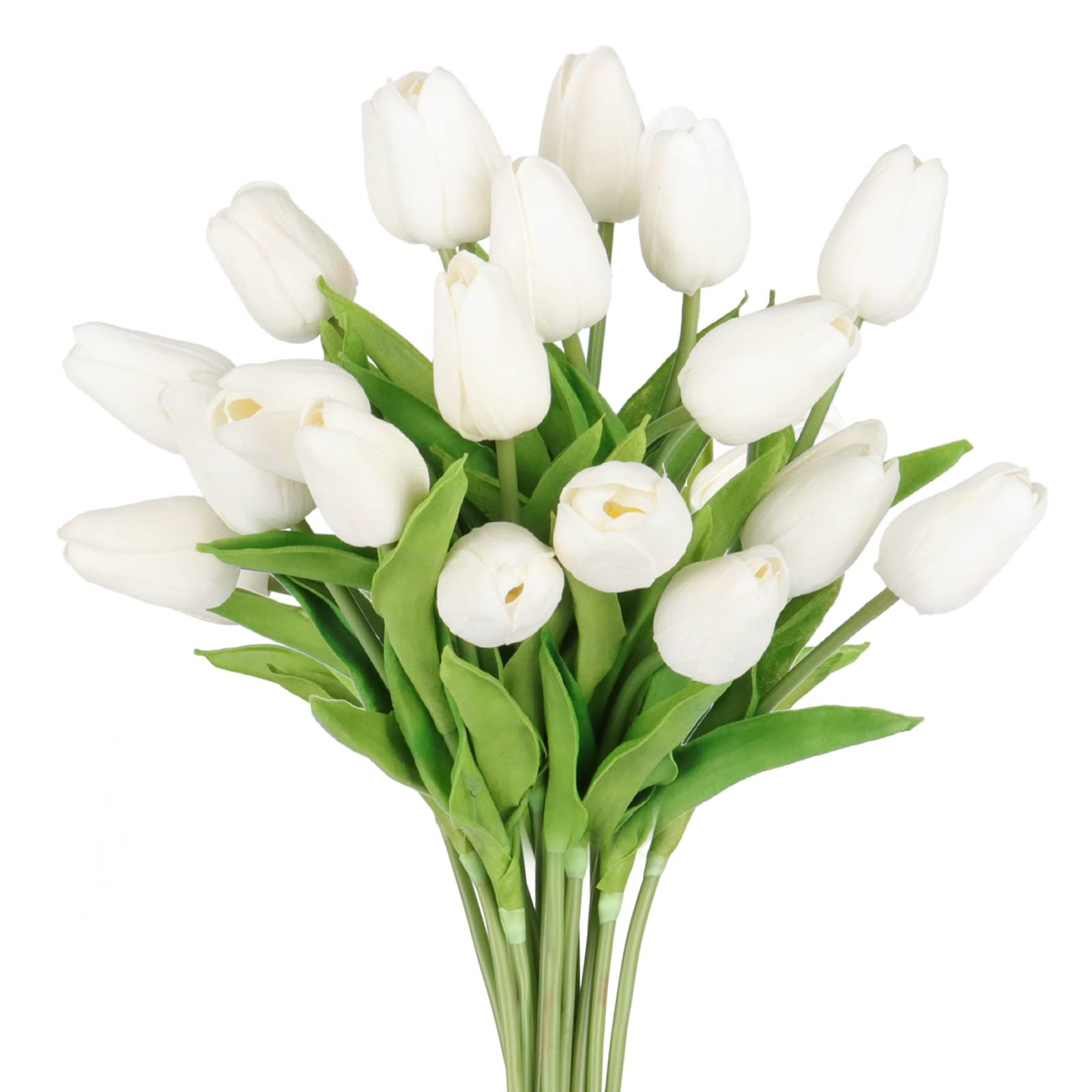 Tulips Artificial Flowers 20 Pcs White Fake Tulip Stems Real Touch PU Tulips for Easter Spring We... | Amazon (US)