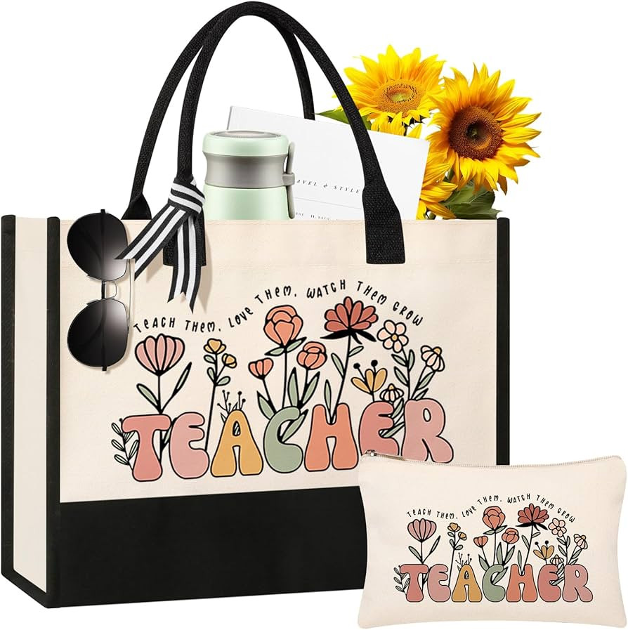 Canvas Tote Bag Makeup Bag for Women - Personalized Teacher Appreciation Gifts | Amazon (US)