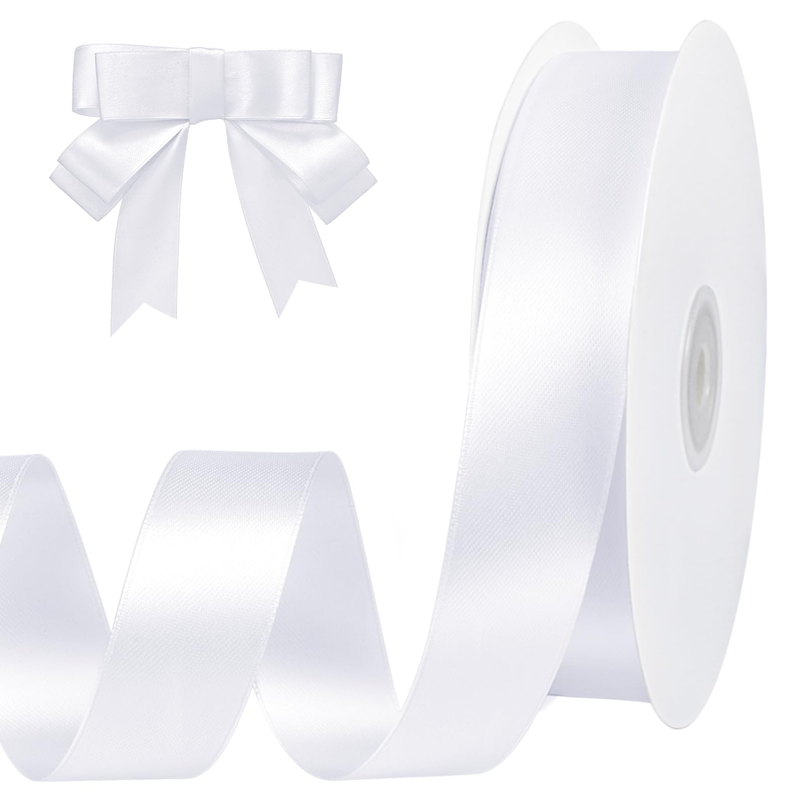 White Ribbon 1 inch 60 Yards Double Faced White Satin Ribbon for Crafts DIY Hair Chair Cheer Bows... | Amazon (US)