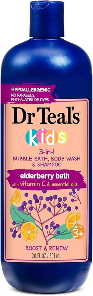 Dr Teal's Kids 3 in 1 Elderberry Bubble Bath, Body Wash & Shampoo with Vitamin C & Essential Oils... | Amazon (US)