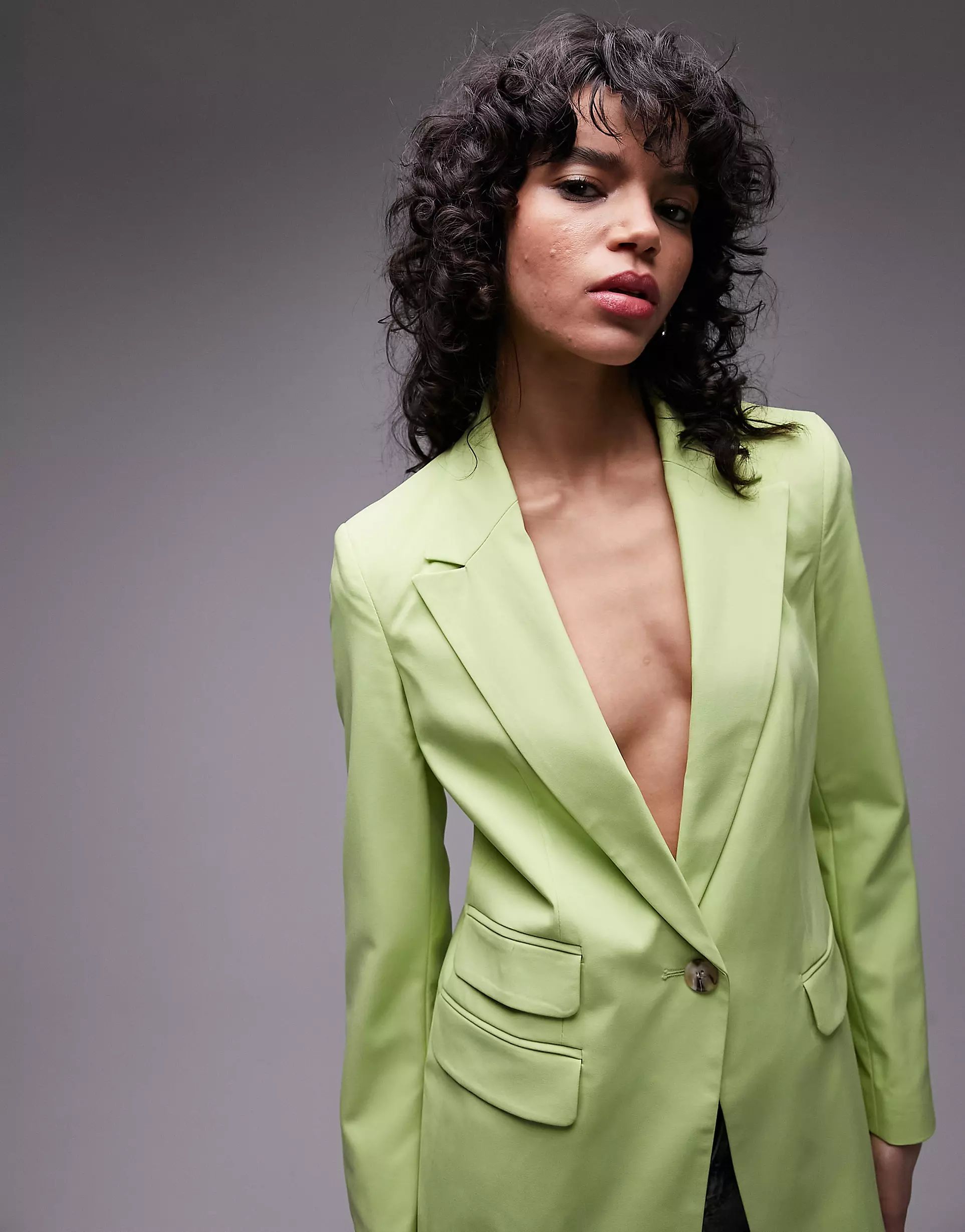 Topshop slim feminine jacket in lime - part of a set | ASOS (Global)