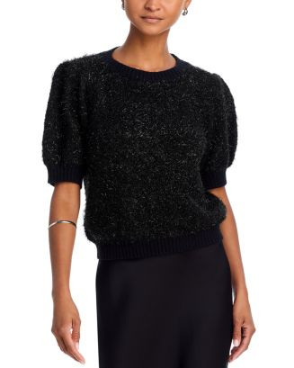 AQUA Eyelash Short Sleeve Tinsel Crewneck Sweater - Exclusive  | Bloomingdale's Women | Bloomingdale's (US)