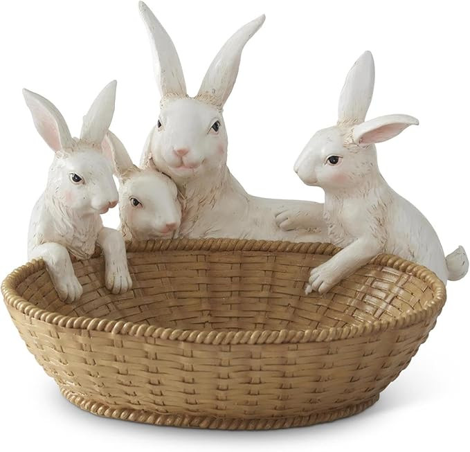 K&K Interiors Resin Basket w/Bunny Family, 12.25-Inch, White, Brown | Amazon (US)