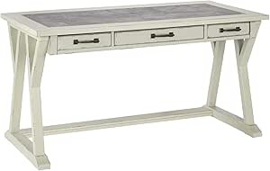 Signature Design by Ashley Jonileene Farmhouse Home Office Desk with Drawers, White & Gray | Amazon (US)