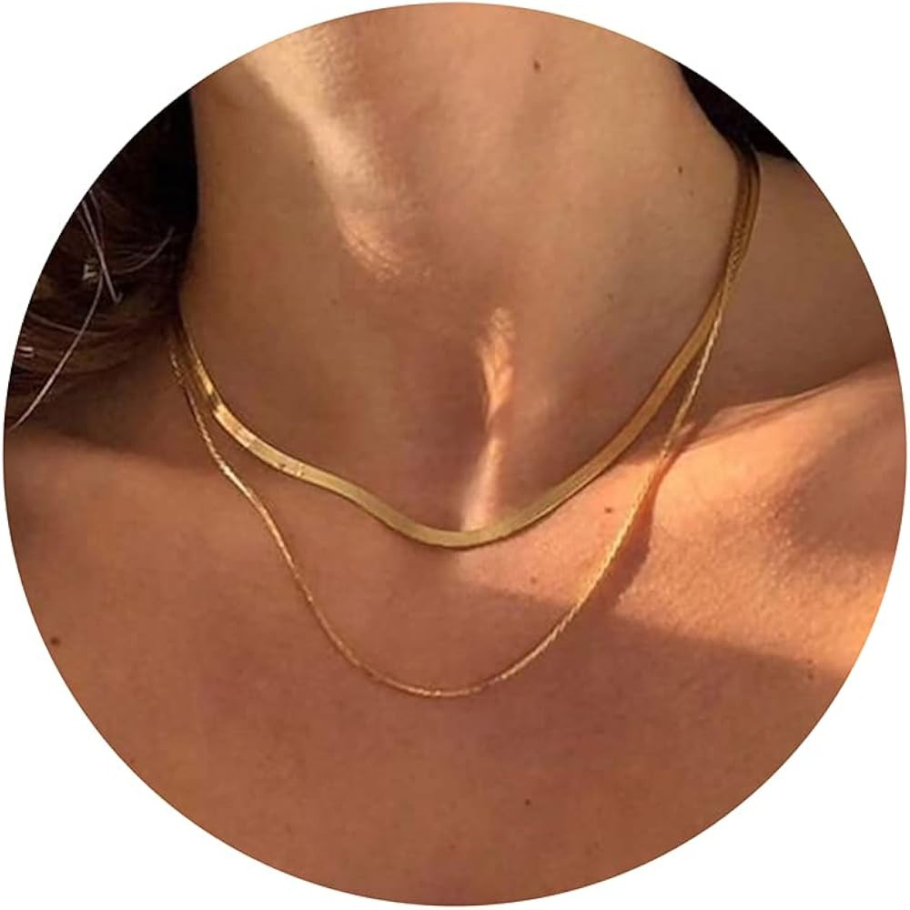 Tewiky Herringbone Necklace for Women Dainty 14k Gold Snake Chain Necklace Layered Gold Herringbo... | Amazon (US)