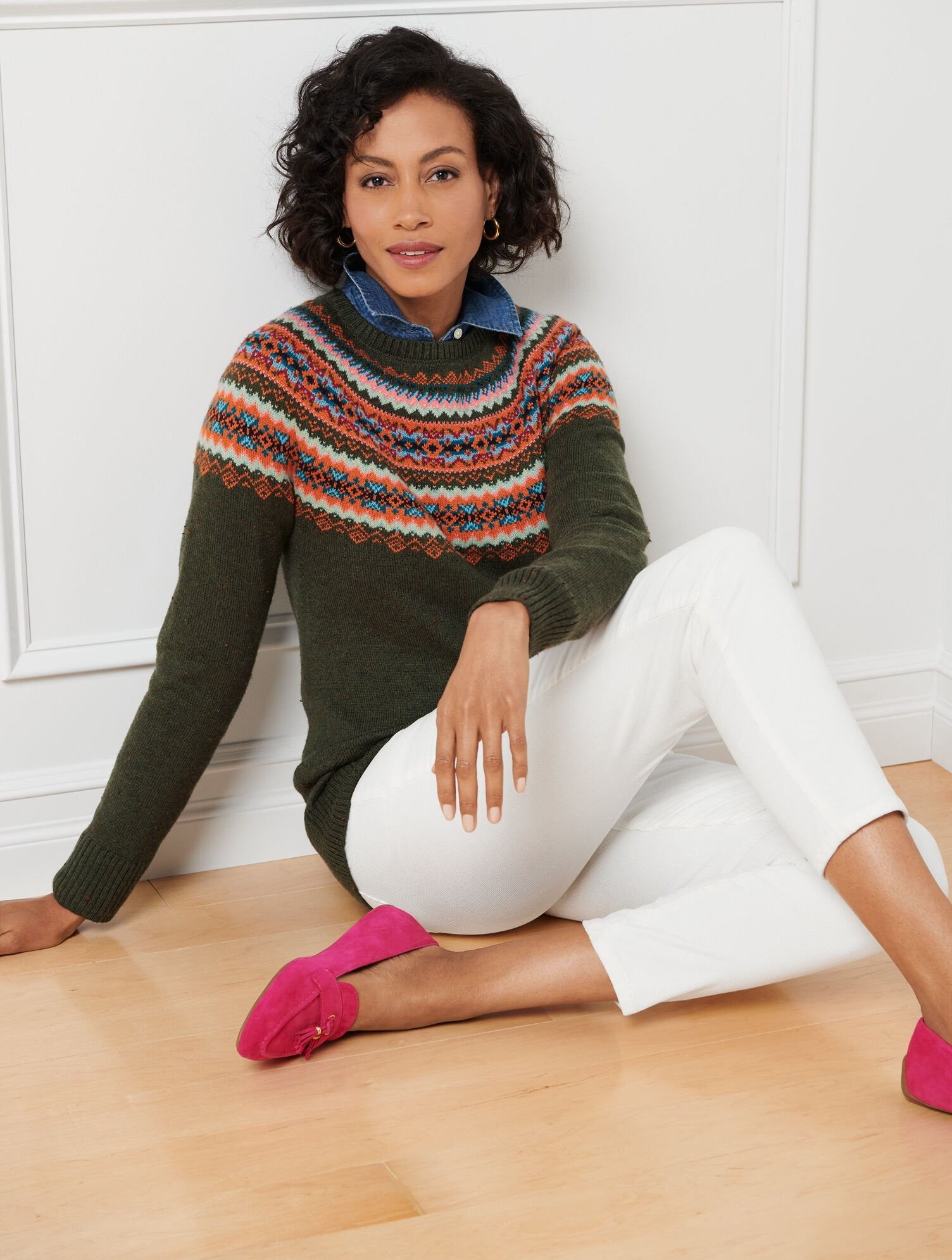 Tweed Fair Isle Crewneck Sweater | Talbots