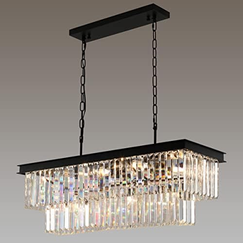 Weesalife Crystal Chandeliers for Dining Room 11-Light Black Modern Chandelier Rectangle Contempo... | Amazon (US)