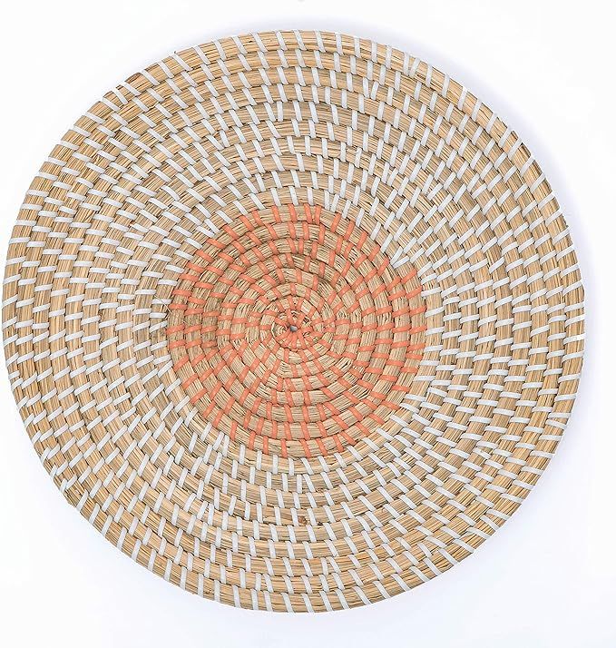 Artera Wicker Wall Basket Decor - Hanging Woven Seagrass Flat Baskets, Round Boho Wall Basket Dec... | Amazon (US)
