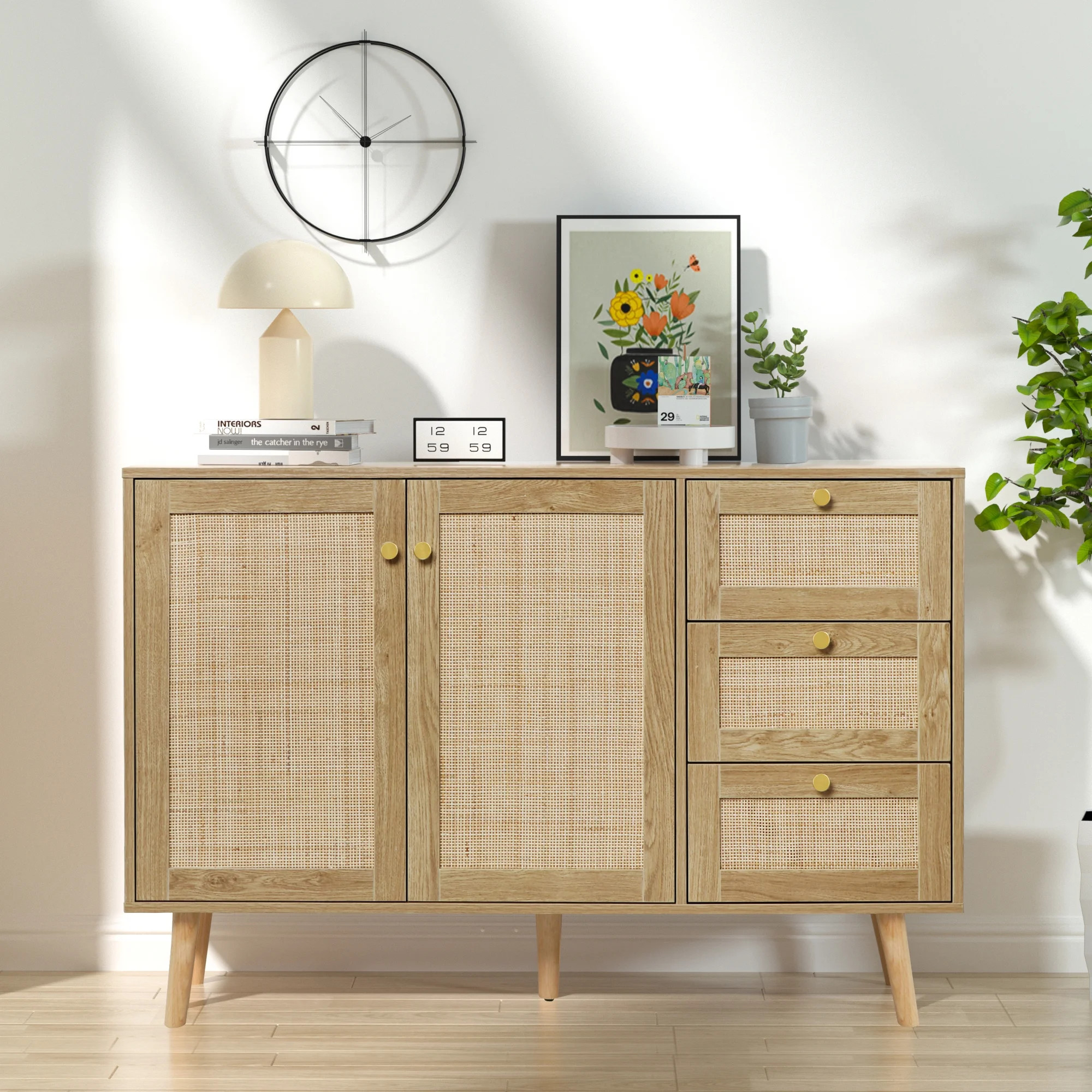 Eumyviv Accent Storage Cabinet with 2 Doors and 3 Drawers, Sideboard Buffet Cabinet with Rattan D... | Walmart (CA)