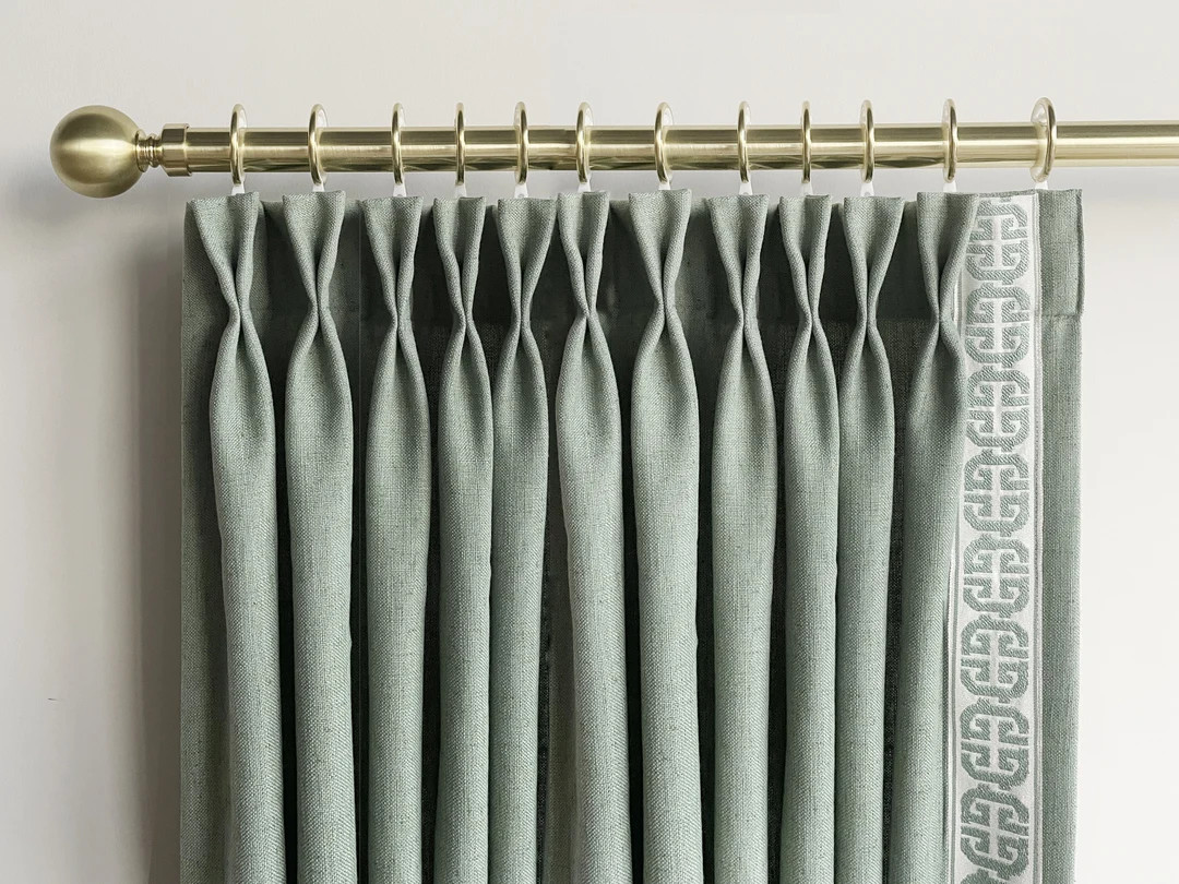 Sage Cotton Linen Curtain Panels With Trims, Beautiful Custom Curtains And Drapes, Available In E... | Etsy (US)