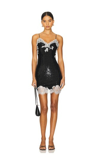 Harley Sequin Mini Slip Dress in Black & Off White | Revolve Clothing (Global)