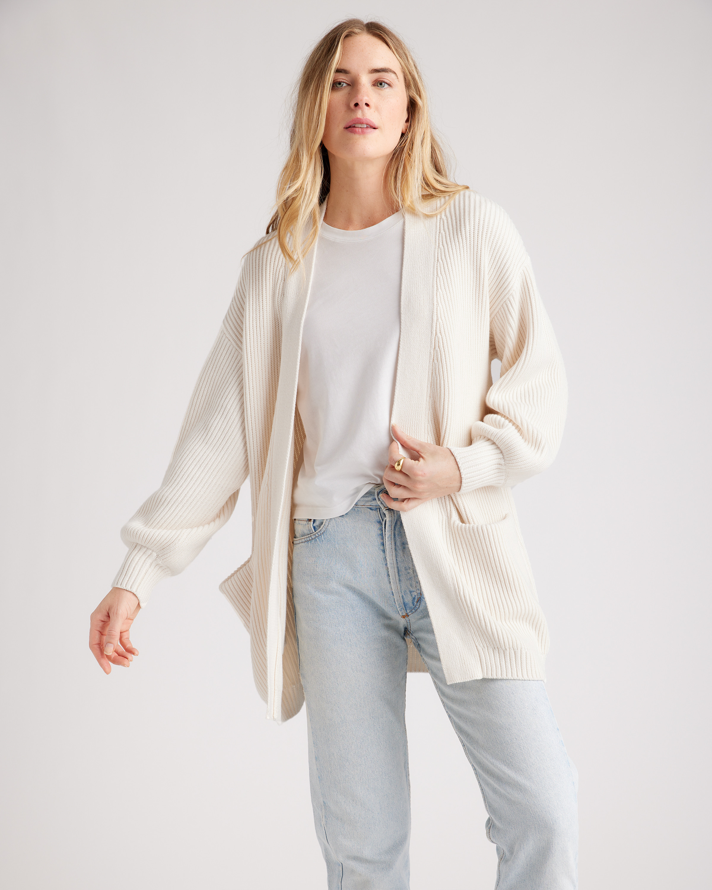Quince | Women's Oversized Cardigan Sweater in Ivory, Size Small, Organic Cotton | Quince