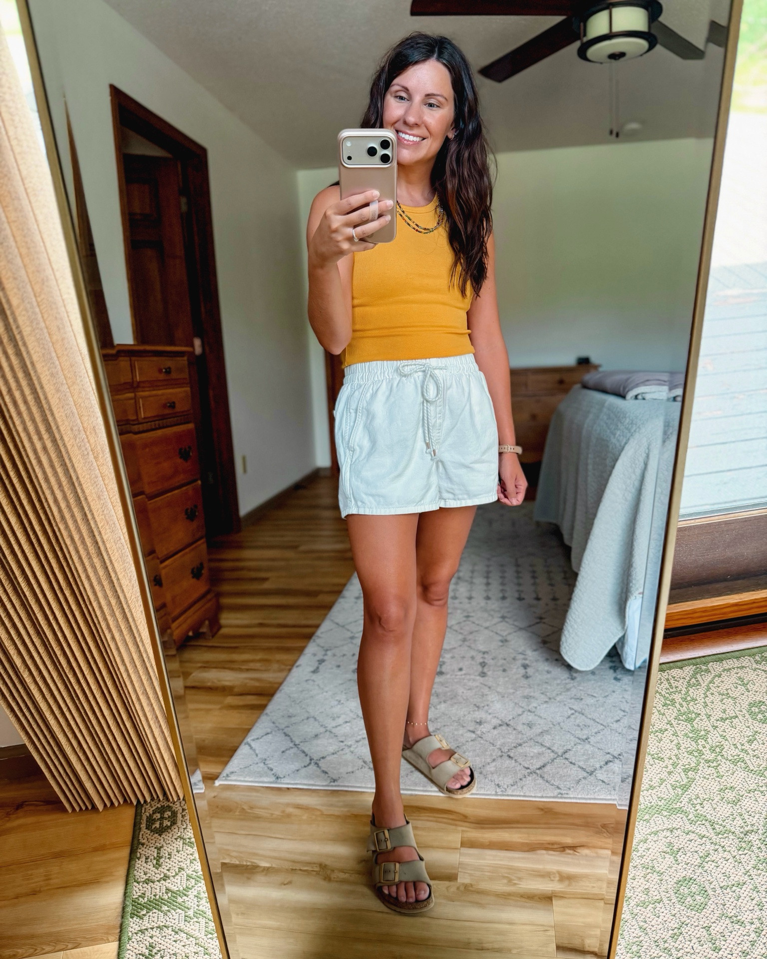 small in my bra, small in my tank, and xs in my white shorts (they also come in blue denim). My sandals are size 36.

#LTKPetite #LTKgrwm #LTKootd