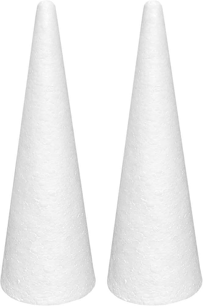 Crafjie Foam Cones for DIY Arts and Crafts (4.65 x 15.7 in, 2 Pack), White Polystyrene Christmas ... | Amazon (US)