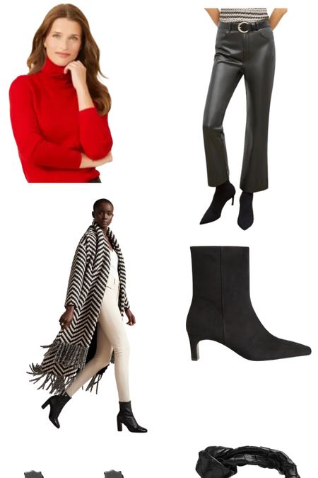Christmas outfit: we recommend pairing a J McLaughlin red cashmere turtleneck sweater with black leather vegan pants from MM LaFleur, an oversized twill knit black & white scarf coat from Ted Baker, black suede ankle booties from BODEN, statement earrings from Lele Sadoughi & the Bottega Veneta Jodie bag. #giftguide #holidayoutfit #christmasoutfit #giftsforher #turtleneck 

#LTKHoliday #LTKSeasonal #LTKGiftGuide