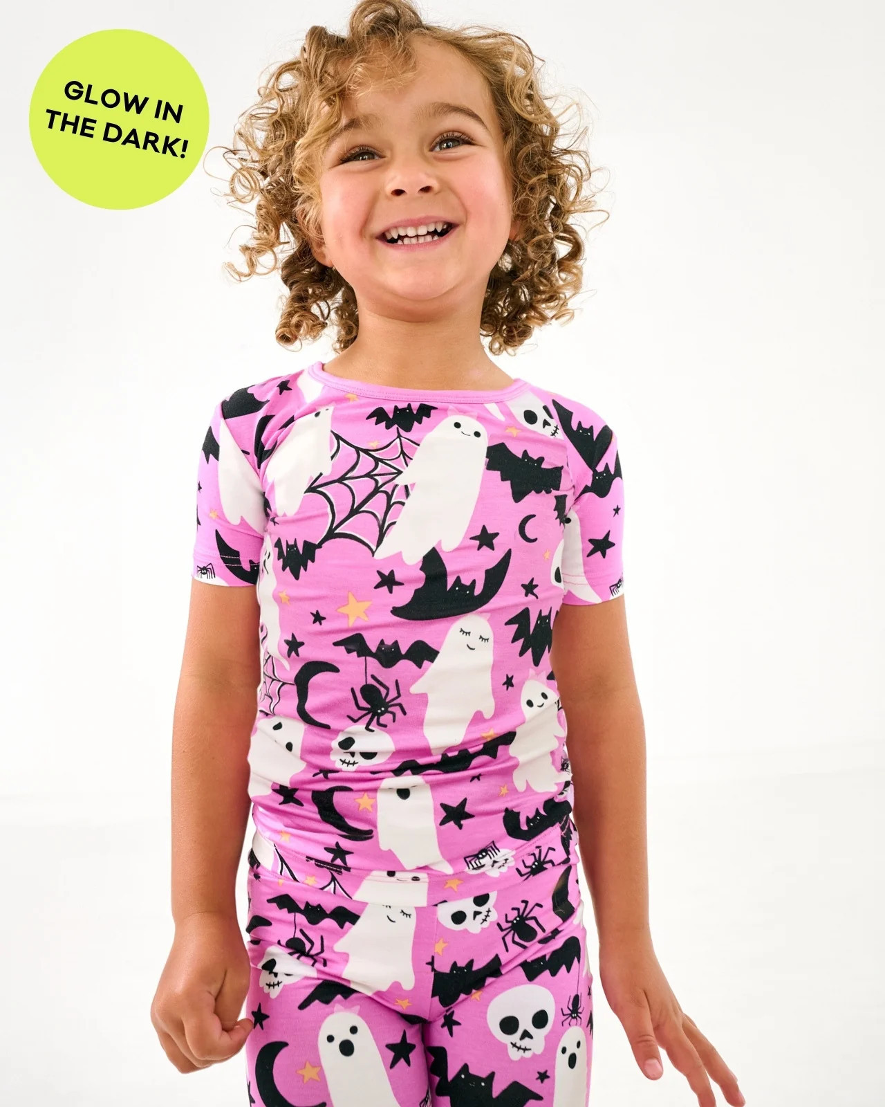 Pink Frightful Friends Two-Piece Short Sleeve & Shorts Pajama Set | Little Sleepies