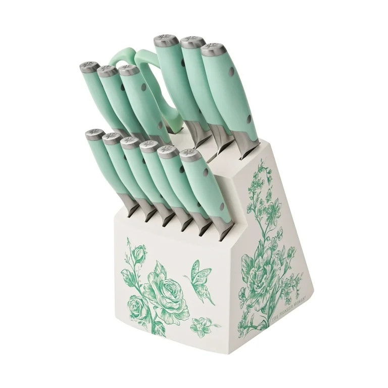 The Pioneer Woman  14 Pieces Knife Set with Decal Block Stainless Steel Knives, Forged, Green Aga... | Walmart (US)