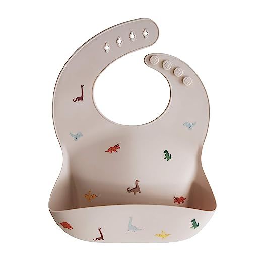 mushie Silicone Baby Bib | Adjustable Fit Waterproof Bibs (Dinosaurs) | Amazon (US)