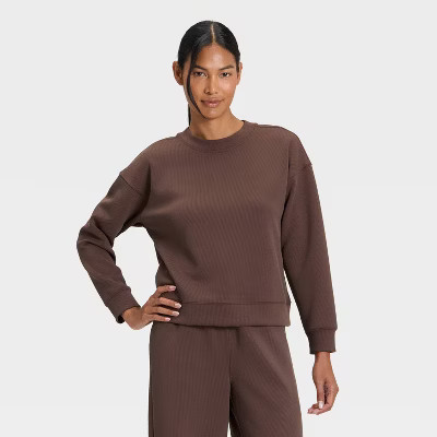 Women's Airy Sleek Ribbed Crewneck Sweatshirt - All In Motion™ | Target