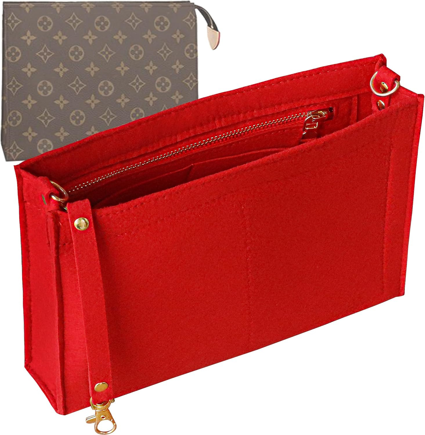 Toiletry Pouch 19 26 Bag Organizer Insert for Cosmetics Tidy Organizer,Felt Purse Organizer Insert Ladies Tote Handbag Liner Pocket Organizer with Keychain & Gold Buckle & Zip(Small-19,Red) | Amazon (US)
