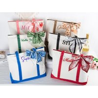 Personalized Tote Bag With Scarf, Embroidered Initials, Custom Bags, Tote Scarfs, Name Bags, Bachelorette Gift, School | Etsy (US)