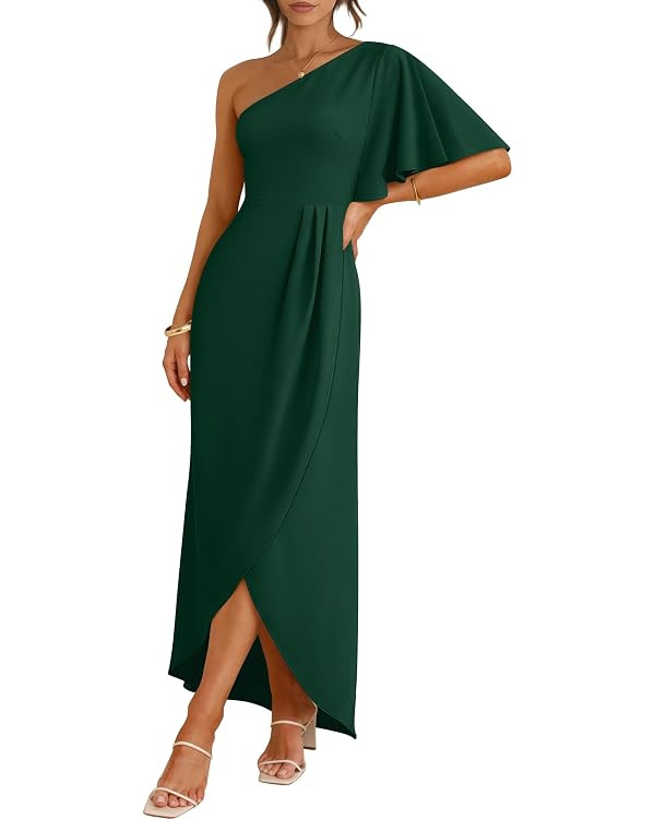 ANRABESS Womens One Shoulder Formal Midi Dresses 2026 Summer Wrap High Slit Beach Wedding Guest P... | Amazon (US)
